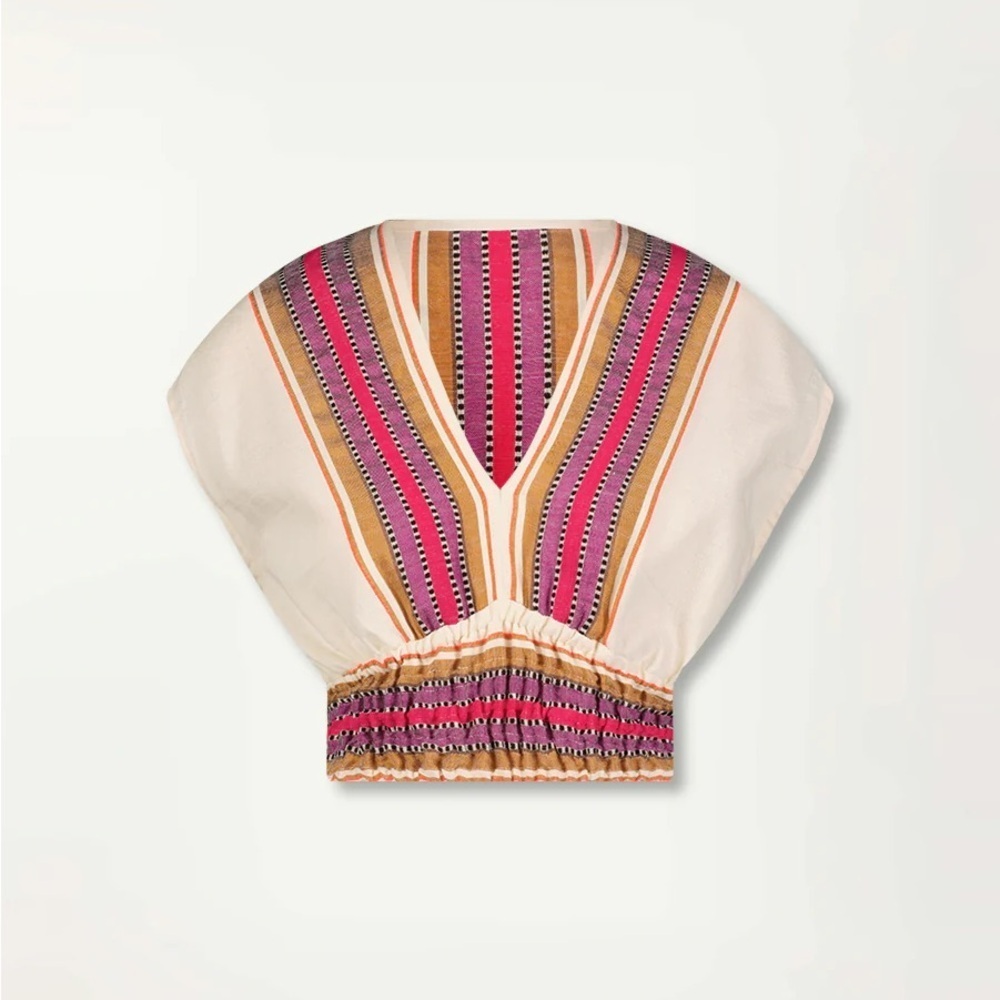Lemlem Cream Top with Pink and Tan Stripes